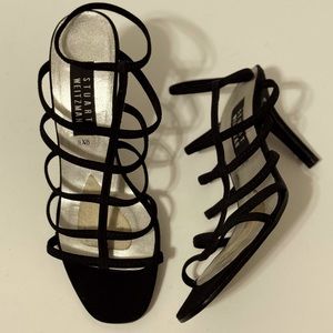 Stuart Weitzman Black Strappy Ankle Strap Heel Sandals EUC